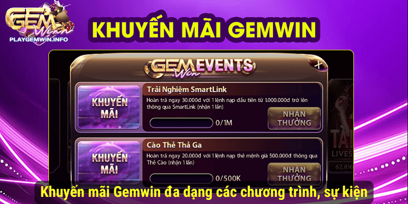 Khuyến mãi Gemwin đa dạng các chương trình, sự kiện